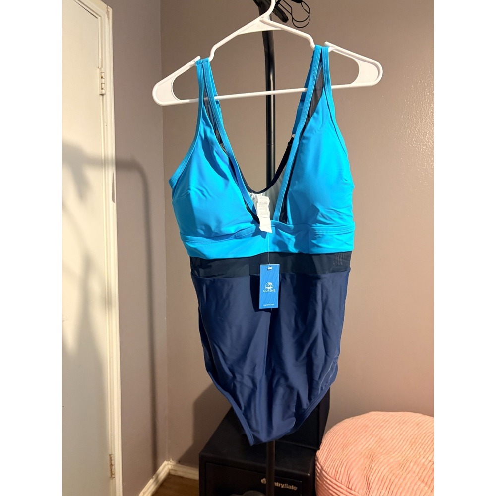 Cupshe Blue Shades One Piece Swimsuit Sz 1X DGA12E5A008TU‎
